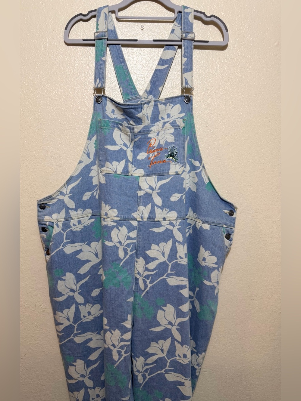 Disney Princess Tiana Floral Denim Overalls in Blue Wide-leg Size 3XL